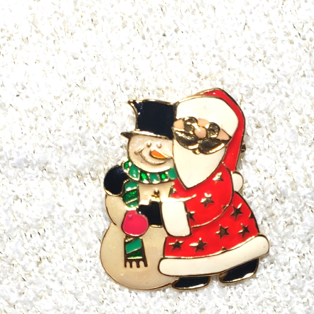 Santa and snowman brooch with Santa earrings
